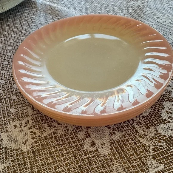 Rare Find- Set of 4 Fire King Pink Swirl Dinner Plates 9" Vintage 1950's